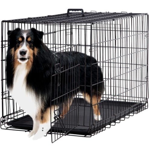 Folding Dog Crate 36 Metal Portable Outdoor Double Door Wire Large Cat Pet Dog Cage Kennel with ABS Tray LC & Divider 