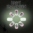 thumbnail image 3 of 24 uñas postizas cuadradas medianas de acrílico con diseño de telaraña para Halloween para mujer., 3 of 5