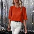 thumbnail image 3 of DAFPZW Women's Dressy Casual Tops Summer Business Work Blouses Bohomian Pleated Crew Neck Puff Short Sleeve Shirts, 3 of 5