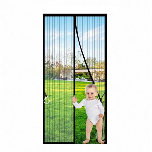 Puerta mosquitera magnética QNLONG 34x84 in de malla reforzada