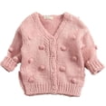 thumbnail image 1 of Toddler Baby Girls Knit Sweater Cardigan Coat Pompom Button Warm Outerwear, 1 of 5
