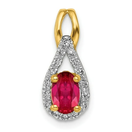 Real 14kt Yellow Gold Diamond and Oval .50 Ruby Pendant; for Adults and Teens; for Women and Men