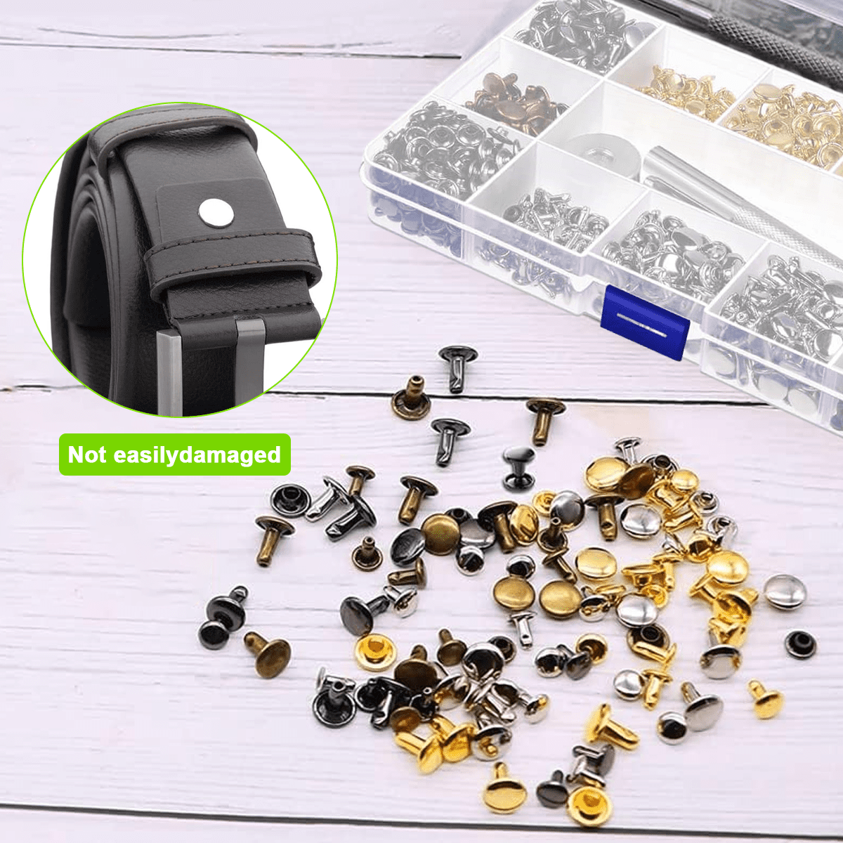 300 Sets Leather Rivet Set 4 Colors Double Cap Rivets For Leather 3 Sizes With Rubber Mallet Installation Tool Set 3 Pieces For Diy Leather Craft, Clothing, Shoes, Decoration And Repair