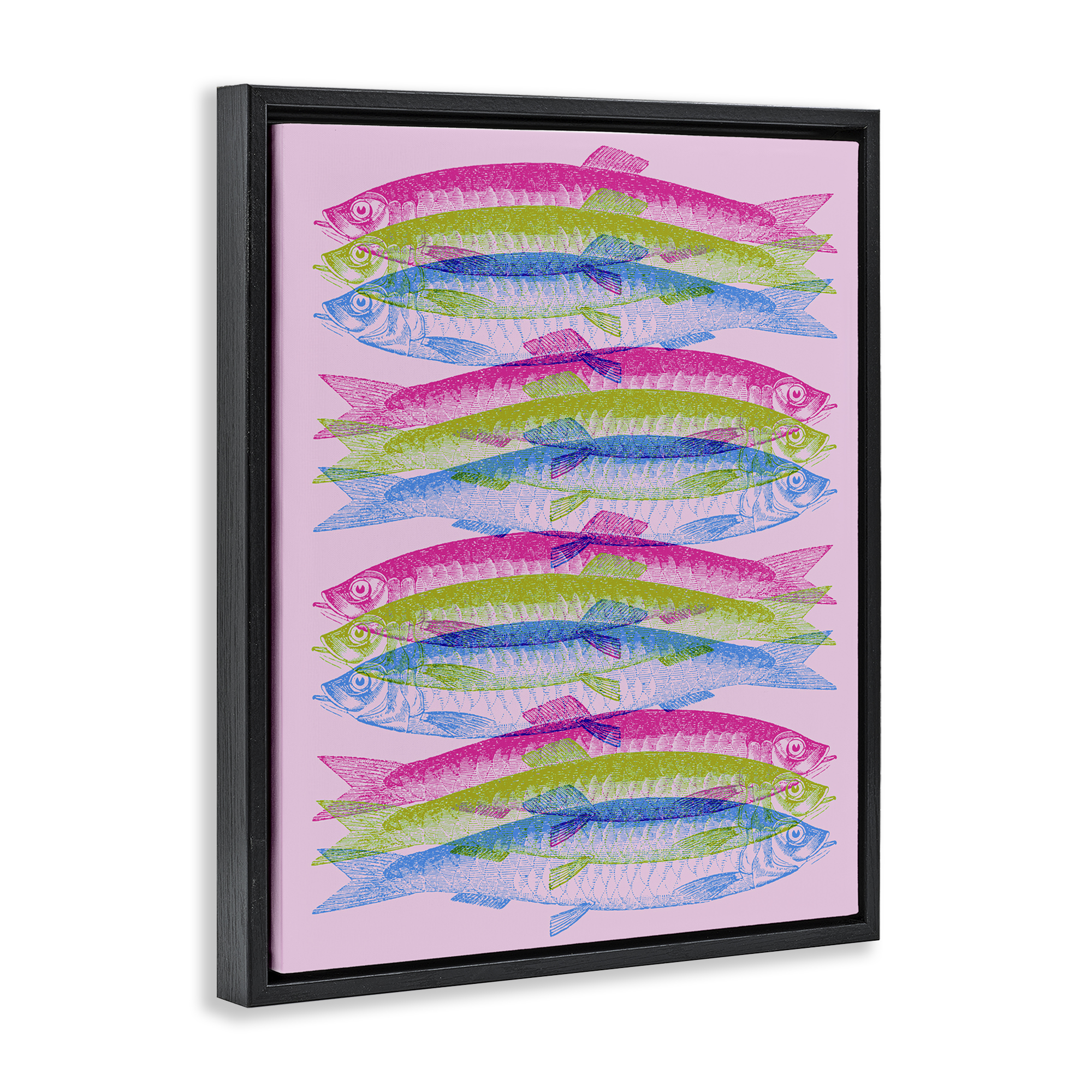 Stupell Industries Rainbow Layered Fish Animals & Insects Painting Black Floater Framed Canvas Art Print Wall Art, 17 x 21