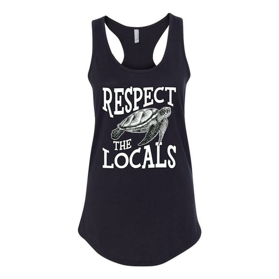 Wild Bobby Respect The Locals Save Our Oceans Turtle Animal Lover Ladies Racerback Tank Top, Black, Small