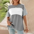 thumbnail image 2 of DondPO Womens Tees Summer Tops Trendy Oversized 2025 Crewneck Casual Color Block Striped Womens Shirts Blouses Womens Graphic Tees T Shirts for Women Loose Fit, 2 of 7