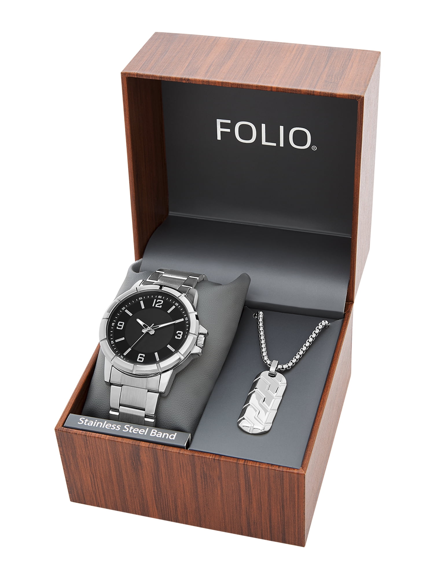 Folio Adult Men's Stainless Steel Silver 45mm 2pc Wristwatch Watch Set