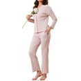 thumbnail image 4 of Conjuntos de pijama para mujer, botón, de manga larga, cuello en V, ropa de estar en casa, pantalones con cintura elástica, 2 piezas con bolsillos, L rosa, 4 of 6