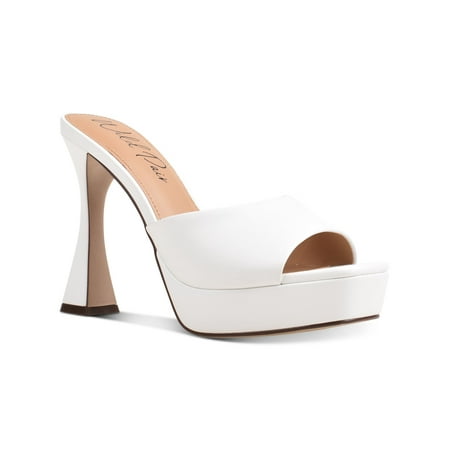

WILD PAIR Womens White Goring 1 Platform Slip Resistant Padded Rajaah Square Toe Flare Slip On Heeled Sandal 9.5 M