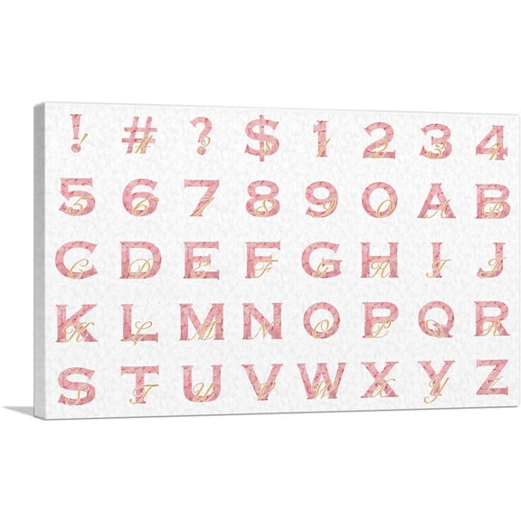 ARTCANVAS Chic Pink Gold Horizontal Rectangle Full Alphabet Canvas Art Print - Size: 40" x 26" (0.75" Deep)