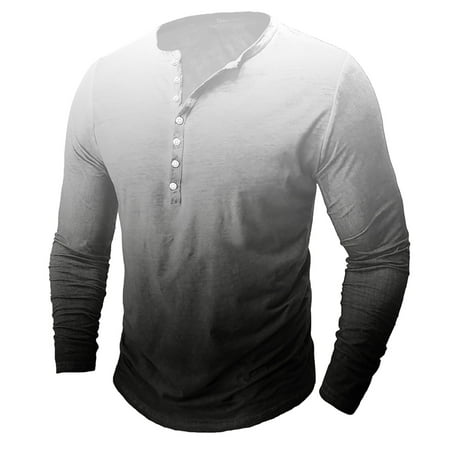 guisaled Men Henley Shirt Long Sleeve Button Up Casual Tee Shirts Big and Tall Gradient Color Basic Soft Comfy Workout Gym Tops