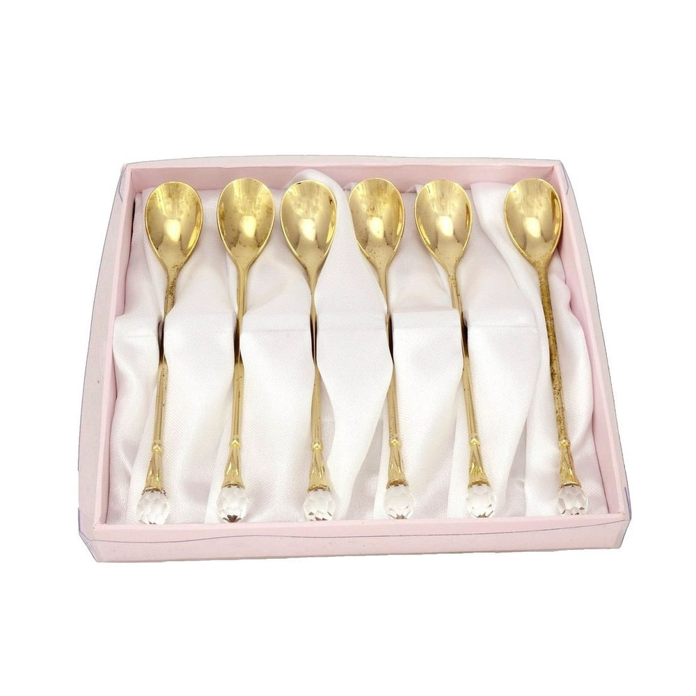 24 Karat Gold Plated Flatware Tea Spoons with a Clear Crystal Jeweled