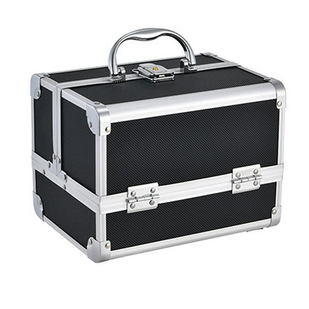 Estuche de tren de maquillaje, organizador de caja de maquillaje con espejo, divisor multiusos, estuche de tocador, caja organizadora de belleza para Negro