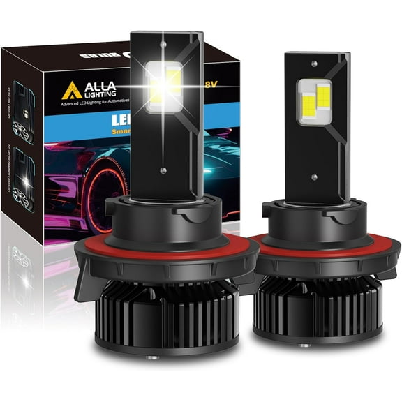 Alla Lighting 6V~18V 9000Lms 9008 H13 LED Headlights Bulbs High Beam & Low Beam Lights Bulbs, Headlamps Conversion Kit, or Daytime Running Lights(DRL) Lamps, 6000K Xenon White