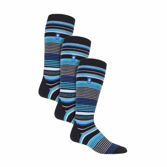 3 Pair Multipack Ultra Lite Mens Ski Socks | Heat Holders | Funky Patterned Striped Knee High Socks