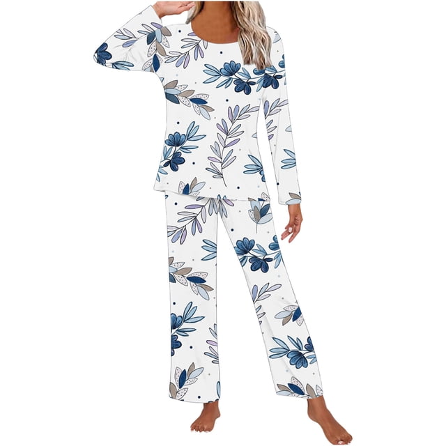 Puntoco Conjunto de pijama y pantalones de manga larga con cuello redondo y estampado para mujer con bolsillos Puntoco Puntoco-1869