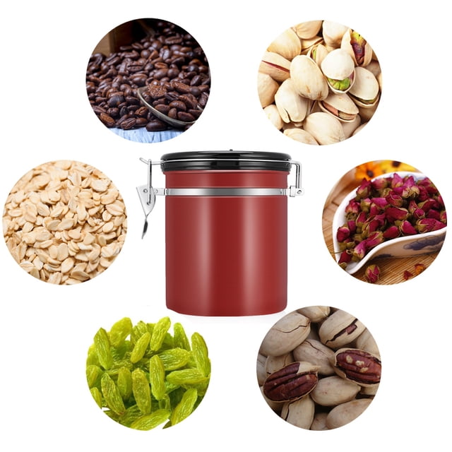 Contenedor para almacenar café, contenedor para granos de café de acero inoxidable 304 de 1,5 l, diseño revolucionario
