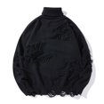 thumbnail image 4 of Men's Ripped Sweater Male Long Sleeve Distressed High Neck Pullover Jumpers Black Size XXL, 4 of 4