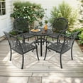 thumbnail image 6 of Hzzkey 5-Piece Black Outdoor Aluminum Round Dining Set,4 Chairs, Brown Cushion, Umbrella Hole, Weather-Resistant, 6 of 11