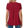 thumbnail image 4 of Women's Summer Tunic Tops Dressy Casual Chiffon Blouses Plus Size V Neck Short Sleeve T-Shirts Red L, 4 of 5