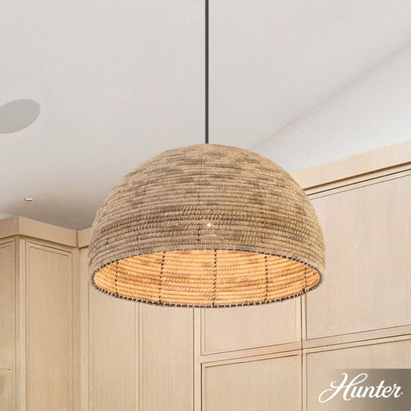 Hunter - Hillmount 1-light Matte Black, Large Pendant Light, Dimmable, Transitional Style, Dome Shaped, for Bedrooms, Dining, Living Rooms - 48265