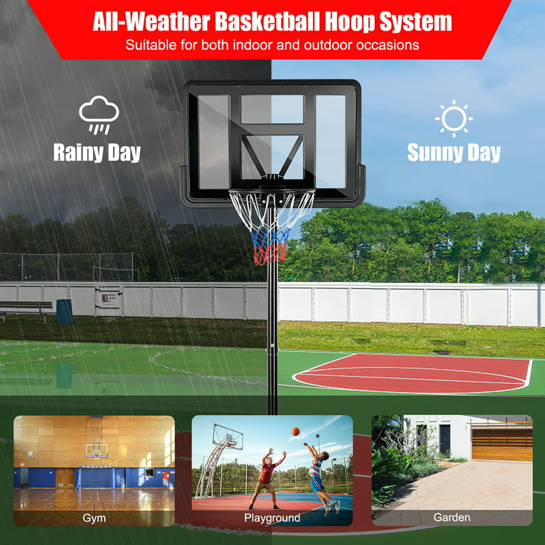 Costway Height Adjustable Portable Basketball Hoop System Shatterproof  Backboard Wheels 2 Nets 