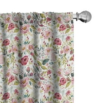 Floral Spring Curtains 2 Panel Set, Watercolor Effect Jumble Flowers Herbs and Leaves Meadow Art, Lightweight Window Treatment Living Room Bedroom Decor, 56" x 63", Pink White, by Ambesonne