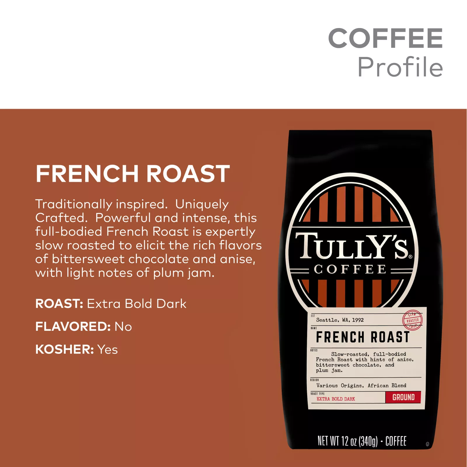 French Roast, Ground Coffee, Dark Roast, Bagged 12oz (Pack of 3)