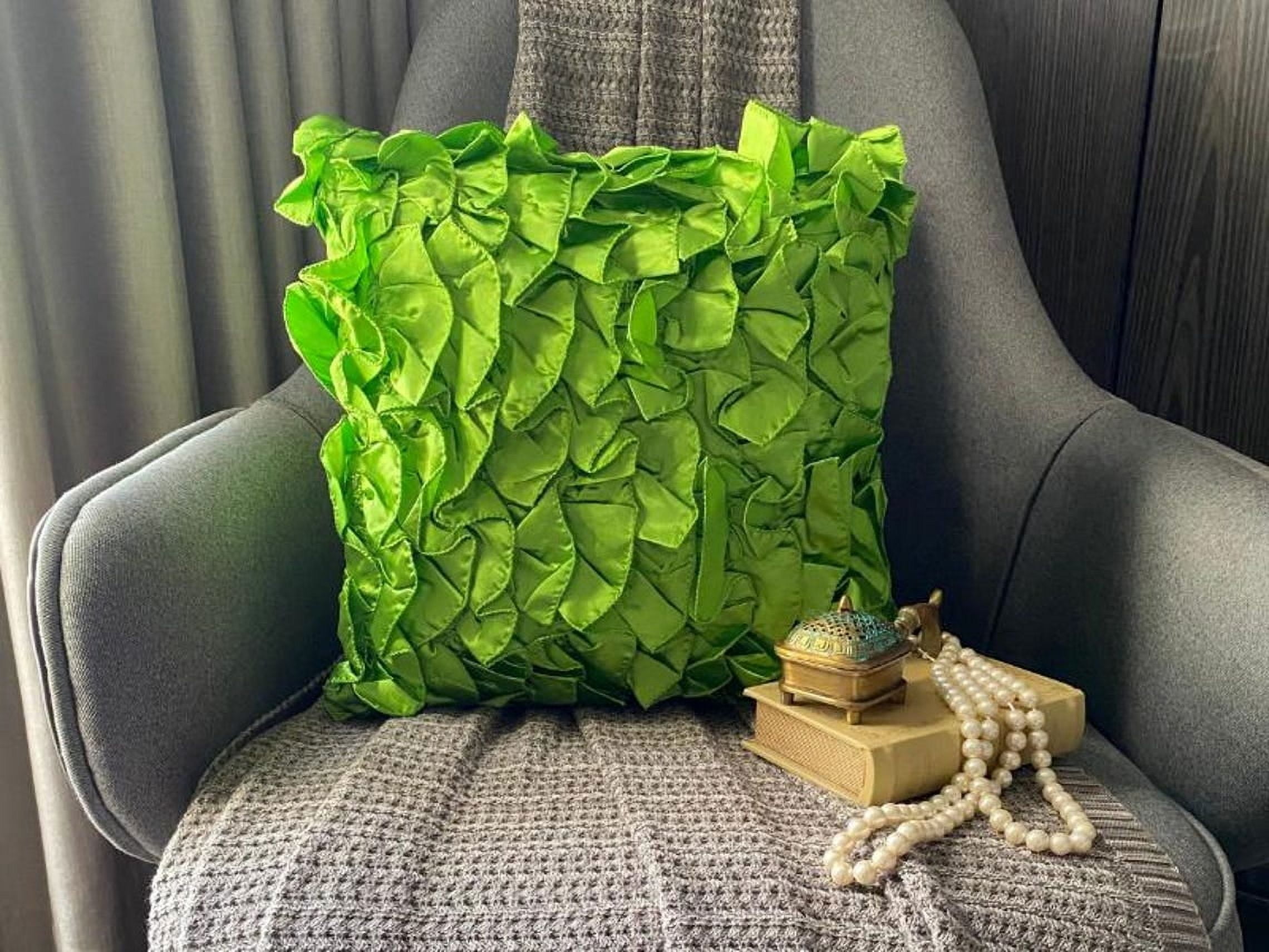 The HomeCentric Cushion Cover Clover Green Pillow Cover Vintage Ruffles Pillow Cover Pack of 2 18x18 inch (45x45 cm) Pillow Cover Decorative Square Satin Throw Pillow Cover Solid-Vintage Clover Green