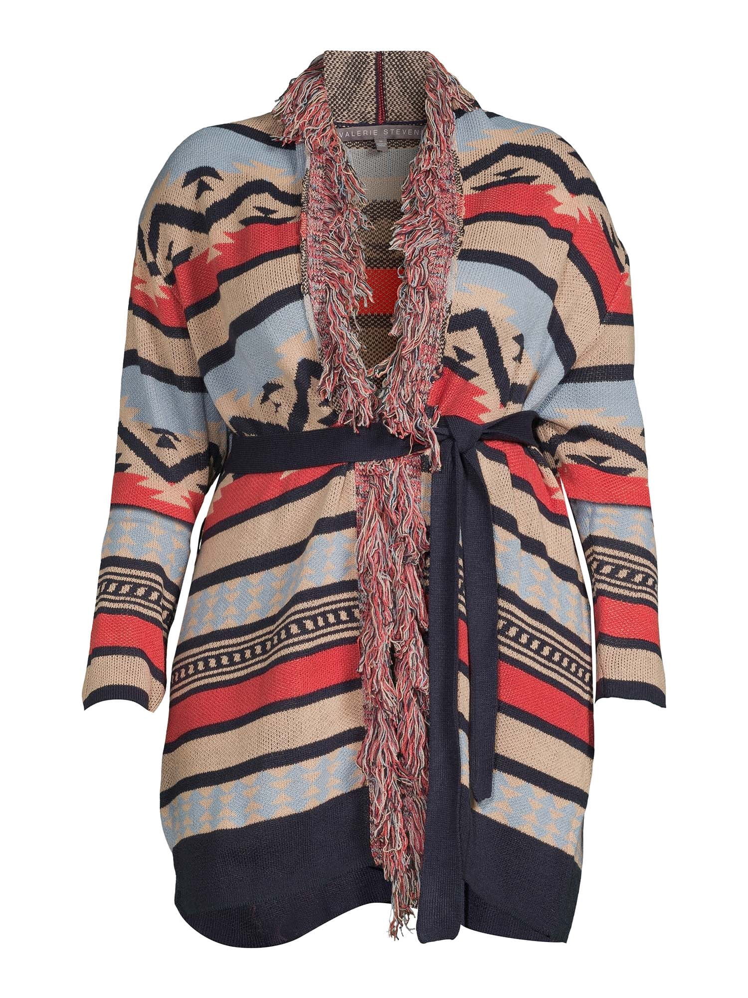 Valerie Stevens Women's Plus Size Open Front Fringe Cardigan, Midweight