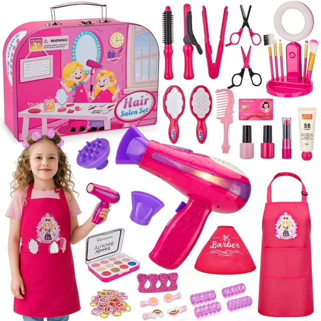 Set de juego HUITEM para peluquería, 34 piezas, para niñas de 3 a 9 años