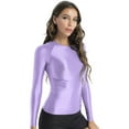 thumbnail image 3 of Jowowha Women Shiny Glossy Long Sleeves Yoga Shirt Top T-Shirt Fitness Workout Compression Tee Blouse Lavender L, 3 of 7