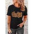 thumbnail image 4 of Women's Black Sequined Thankful Graphic Round Neck Tee, (US 20-22)2XL, 4 of 8