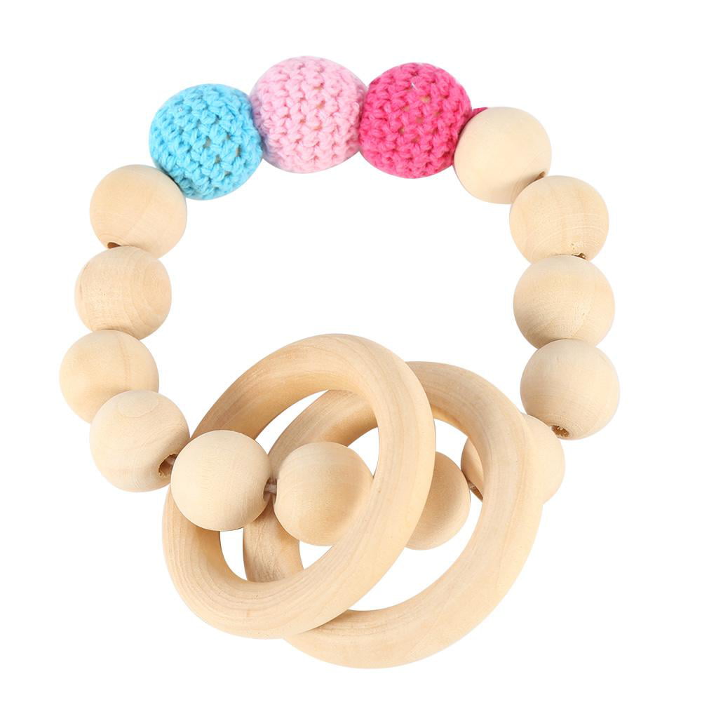 Wood Wooden Baby Teether Bracelet Crochet Beads Teething Ring Play Chewing Toy S