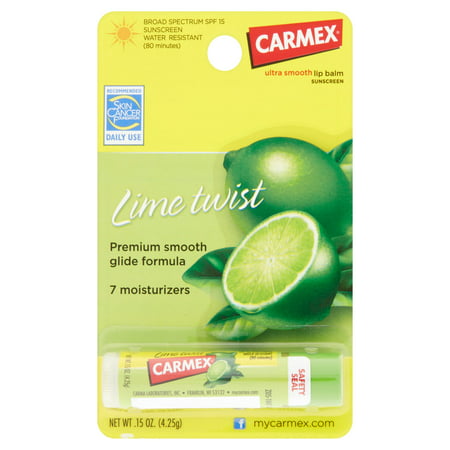 Carmex Lime Twist SPF 15 Baume à lèvres hydratant bâton, 0,15 oz (Paquet de 12)