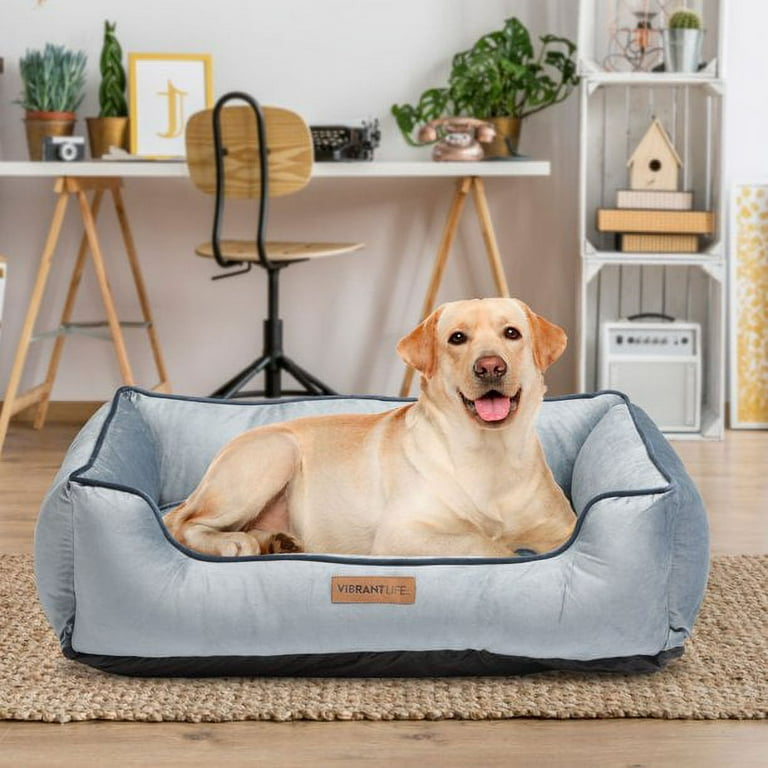 Vibrant Life Large Faux Velvet Box Dog Bed Gray Walmart