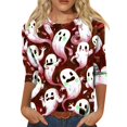 thumbnail image 2 of Crew Neck Halloween Shirts for Women 3/4 Length Sleeve Fall Tunic Tops Funny Bat,Ghost,Pumpkin Graphic Loose Casual Basic Blouse, 2 of 6