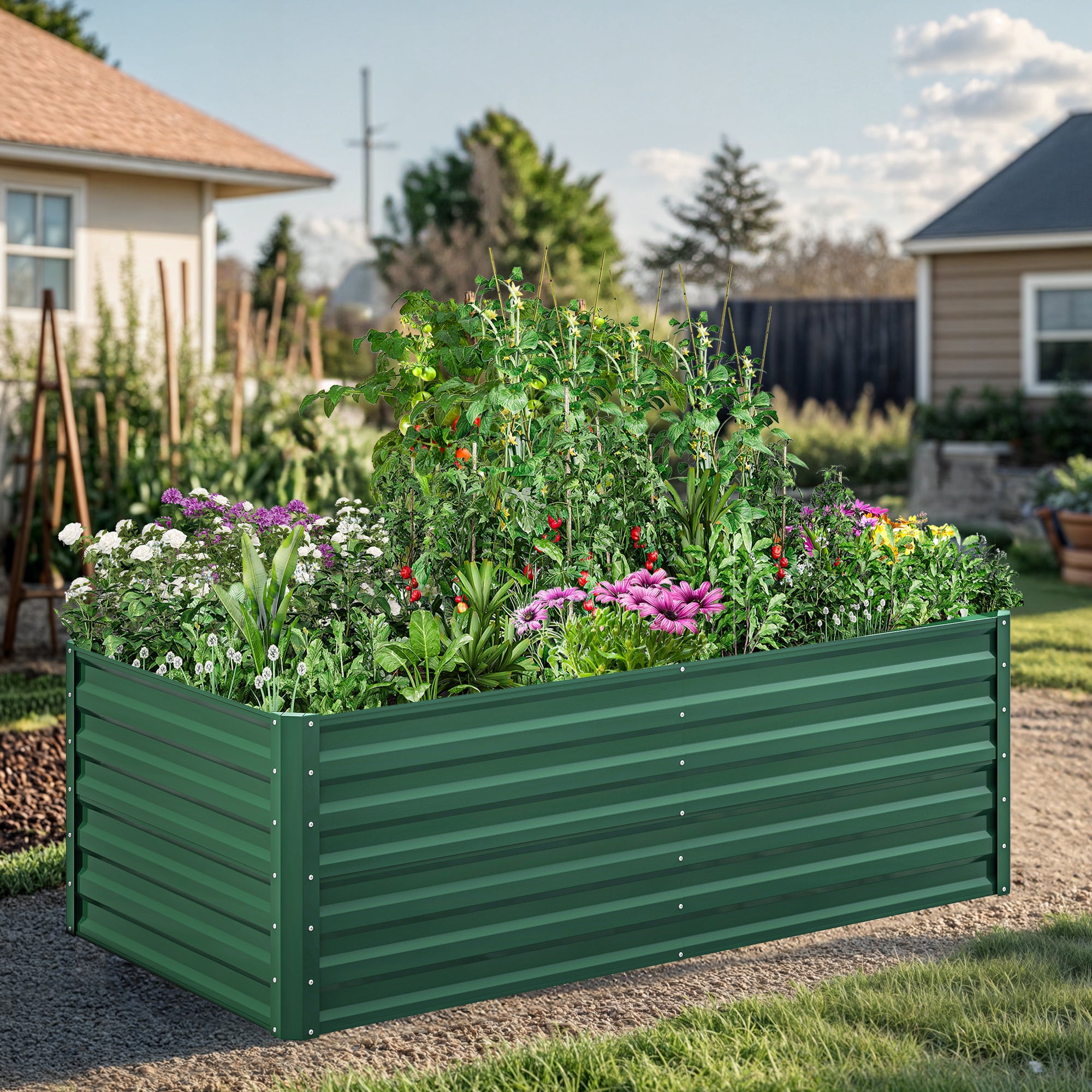 Uforic 6x3x2ft 2pcs Raised Garden Bed Kit, Galvanized Metal Planter with Gloves & Ground Nails, Green