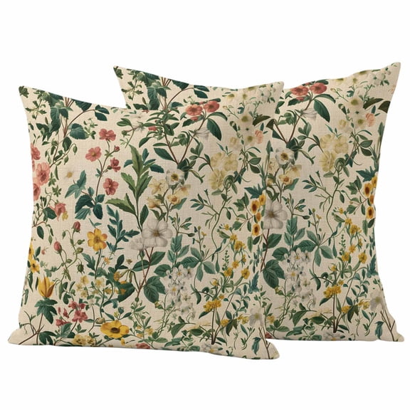 Green Botanical Outdoor Waterproof Pillow Covers, Vintage Plant Flowers Garden Leaf Motifs Decorative Square Throw Pillowcase Sofa Cushion Sham for Patio/Couch/Chair, 16"x16" 2 Pack