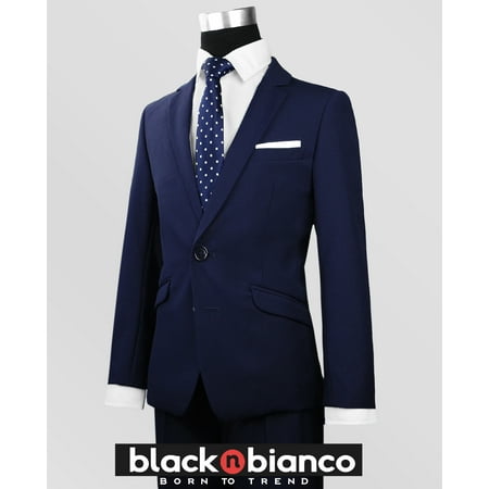 Black N BIanco Boys Signature Navy Slim Suit Five Piece Set