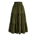 thumbnail image 3 of UVEASISHA Solid Maxi Skirt for Women Elastic High Waisted Drawstring Tiered Skirts Summer Casual Vacation A-Line Flowy Swing Long Skirts Army Green L, 3 of 5
