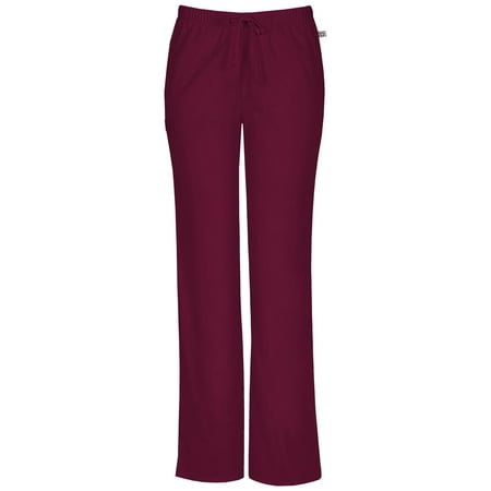 Cherokee Workwear Flex Scrubs Pant for Women Mid Rise Moderate Flare Drawstring 44101AP, XS Petite, Wine