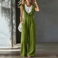 thumbnail image 6 of SAWOBUUN Women Sleeveless Ruffle Trim Wide Leg Jumpsuit Casual V Neck Cotton Loose Fit Overalls Summer Vacation Long Pants, 6 of 6