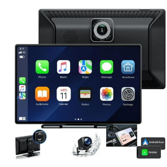 Pecham Wireless CarPlay Screen, 9" FHD Touchscreen Car Audio Receiver, Portable Car Stereo Apple CarPlay Dash Mount & Android Auto with Bluetooth Handsfree, Siri/Fm for Car, Trucks, SUV