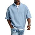 thumbnail image 6 of Hearthz Waffle Mens Quarter Zip Pullover Stand Collar Shirts for Men Short Sleeve Lightweight Running Gym Baseball Jersey Light Blue XXL, 6 of 7