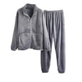 thumbnail image 3 of dazeni Flannel Zip up Pajamas for Women Set Fuzzy Fleece Pajama Loungewear 2 Piece Soft Cozy Warm Winter Sherpa Sleepwear Gray 3X-Large, 3 of 6