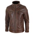 thumbnail image 5 of Mens Real Leather Jacket Zipped Biker Style High Collar Smart Casual, 5 of 7