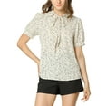 thumbnail image 5 of INSPIRE CHIC Valentine's Day Women's Retro Print Short Sleeve Bow Tie Peter Pan Collar Chiffon Blouse L Cream White-Dots, 5 of 9
