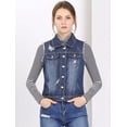 thumbnail image 2 of Unique Bargains Women's Turn Down Collar Button Denim Washed Vest, 2 of 6