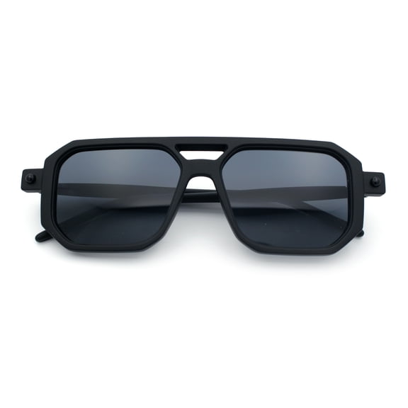 Vintage Vibe Octagonal Geometric Beveled Frame Racer Plastic Sunglasses All Black